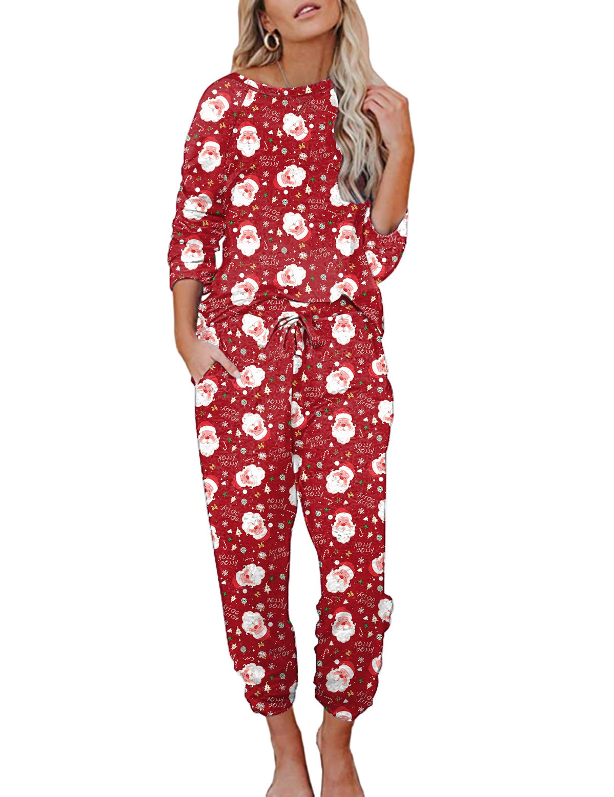Ekouaer Womens Pajamas Set Long Sleeve Loungewear Soft Joggers with Pockets