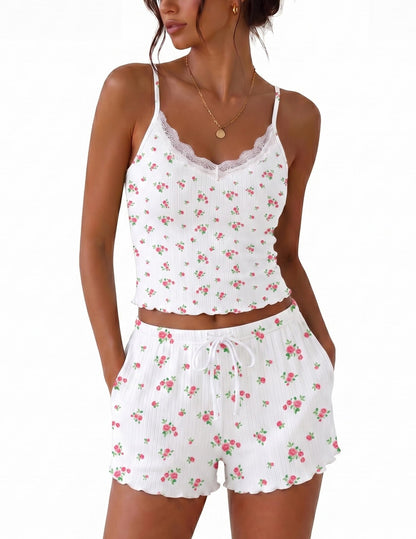 Ekouaer Womens Lace Cami Pajama Lingerie Sets 2 Piece Shorts with Pockets