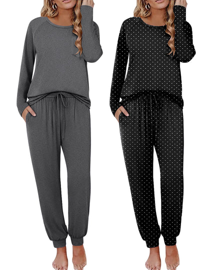 Ekouaer 2 Pack Womens Pajama Sets Long Sleeve Pjs Soft Comfy Lounge Set