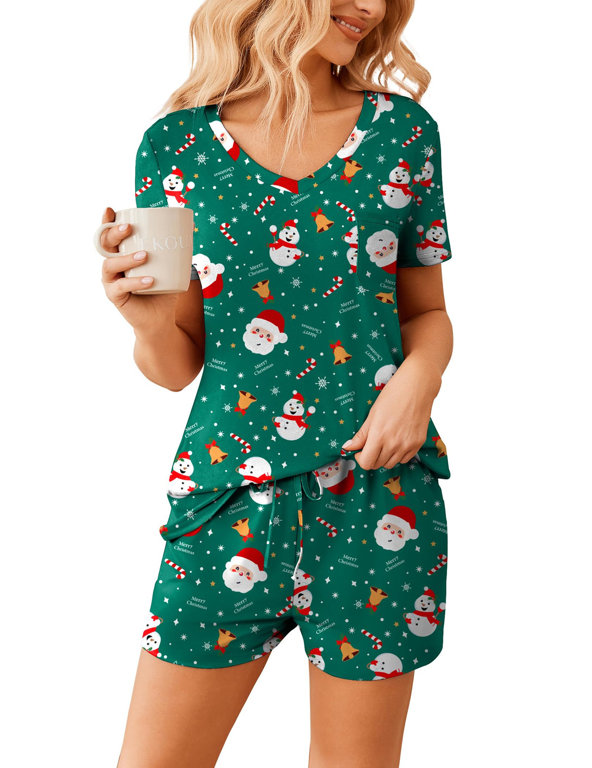 Ekouaer Womens Pajama Sets Shorts Soft 2 Piece Lounge Set with Chest Pocket
