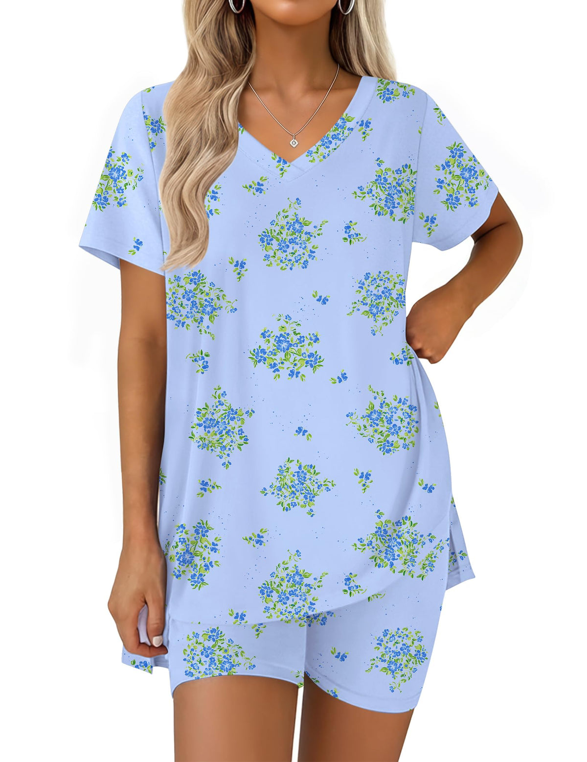 Ekouaer Pajamas for Womens Set 2 Piece Short Sleeve Matching Pj Shorts Sets