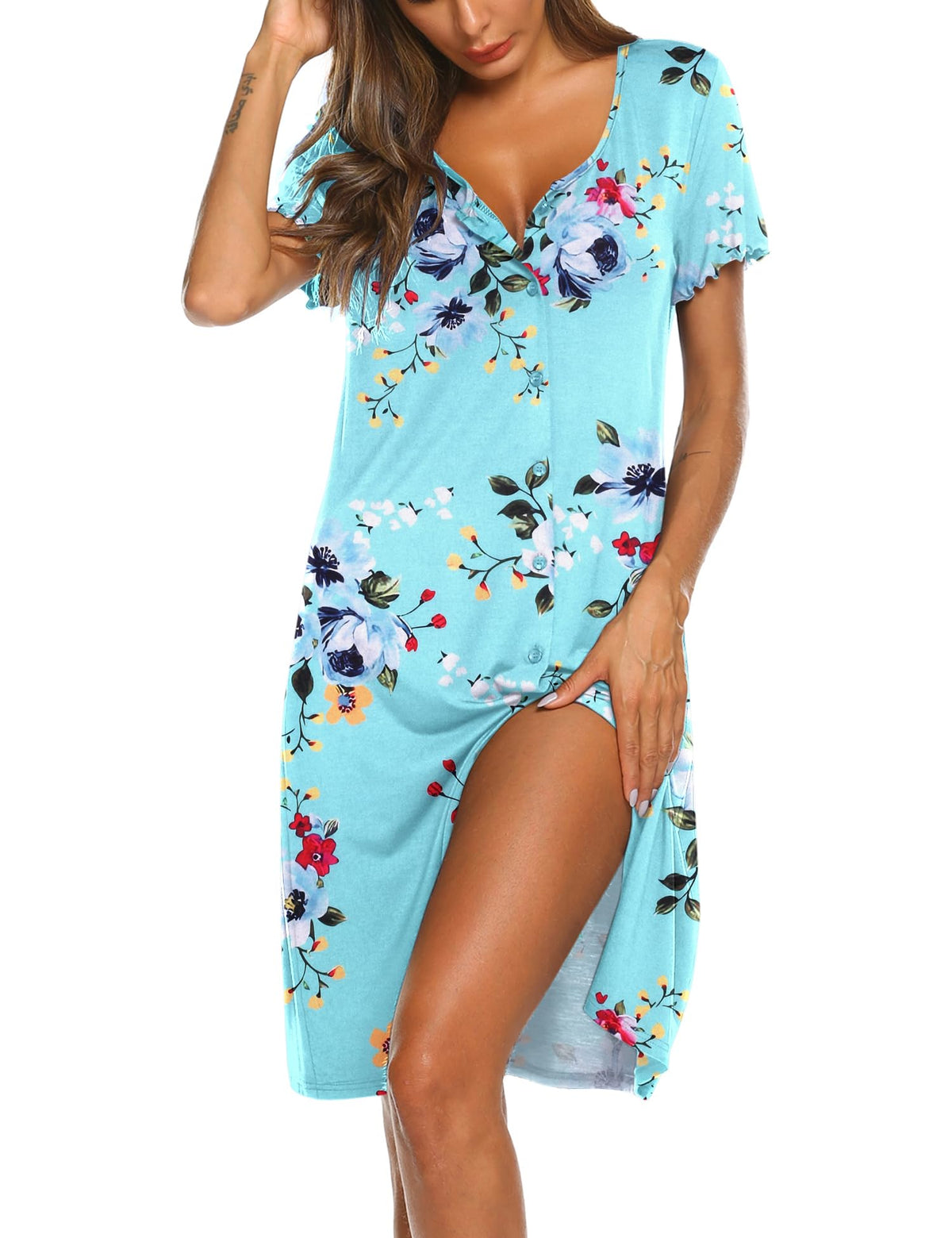 Ekouaer Button Down Night Gowns for Women Sleepshirt Pajama Dress Sleepwear
