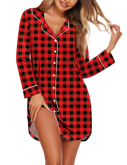 Ekouaer Womens Nightgown Long Sleeve Nightshirt Soft Button Down Sleepshirt