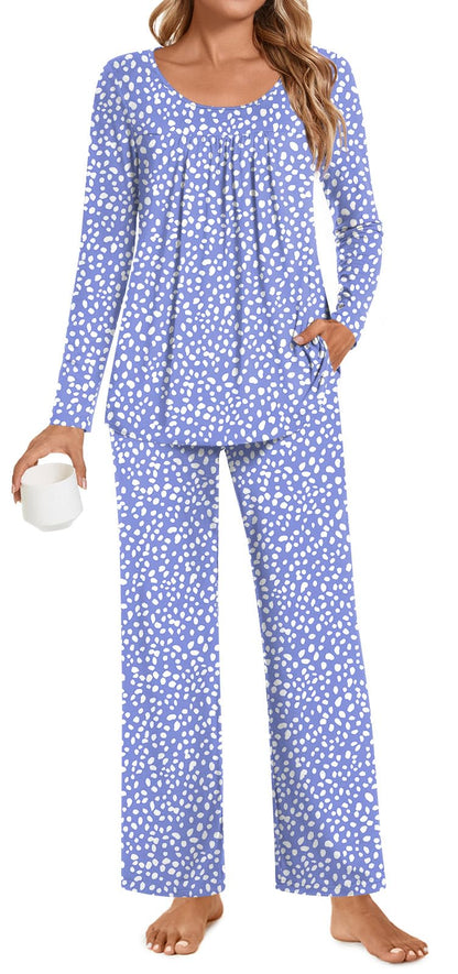 POPYOUNG Womens Pajama Set 2 Pieces Fall Pjs Comfy Sleepwear with Pockets