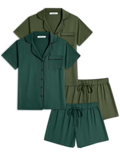 Ekouaer Womens Pajamas Set 2 Pack Button Down Summer Short Sleeve Pjs S-XXL