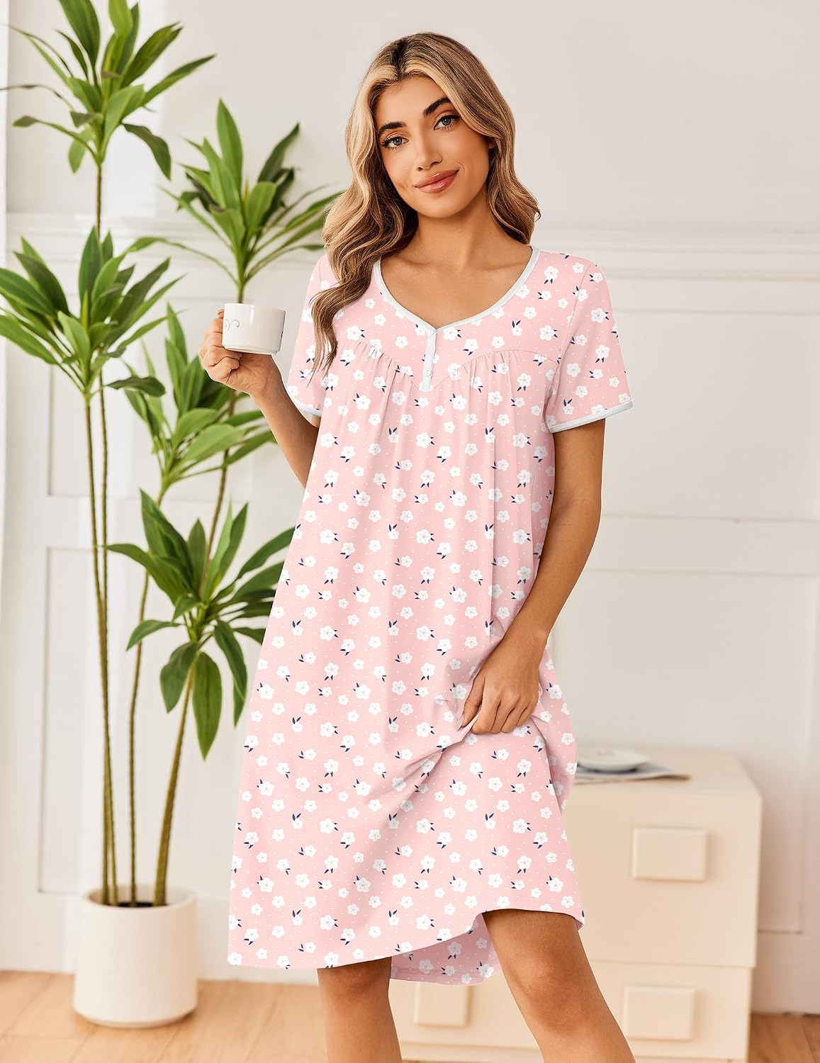 Ekouaer Cotton Nightgowns for Women Soft Night Gowns Button House Dress
