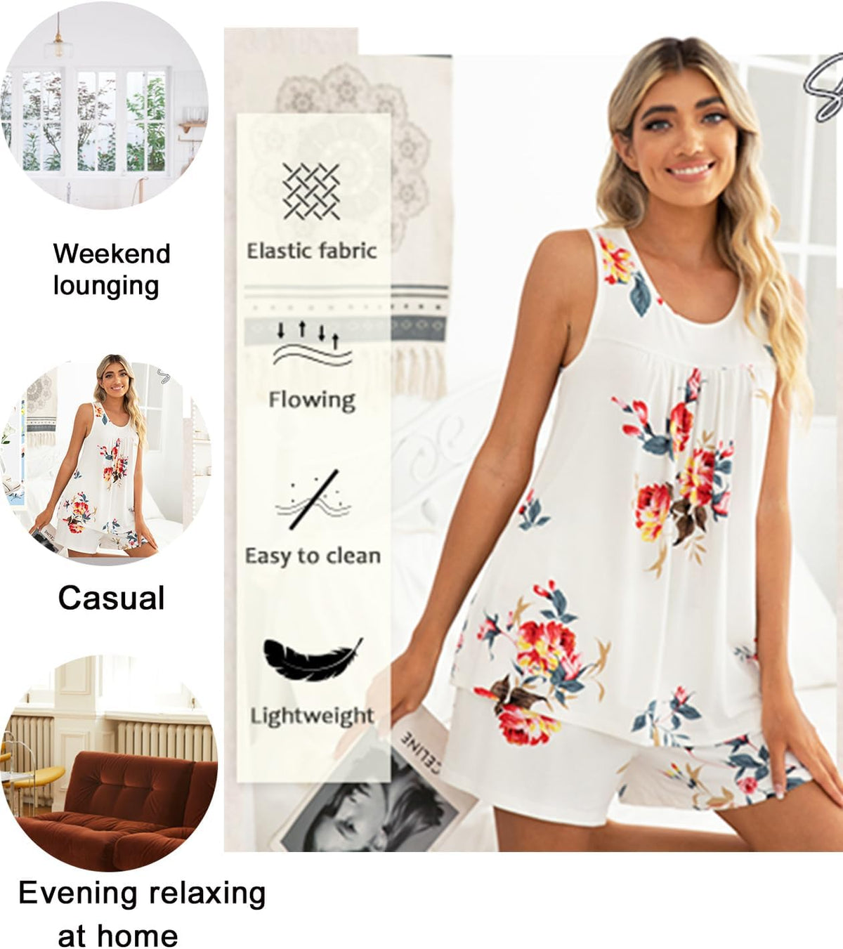 POPYOUNG Pajama Set for Women Summer 2 Piece Lounge Shorts Sets Sleepwear