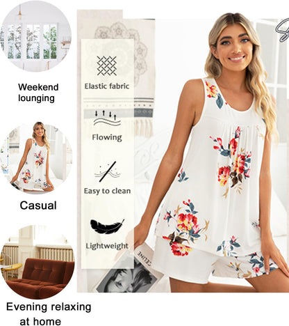 POPYOUNG Pajama Set for Women Summer 2 Piece Lounge Shorts Sets Sleepwear