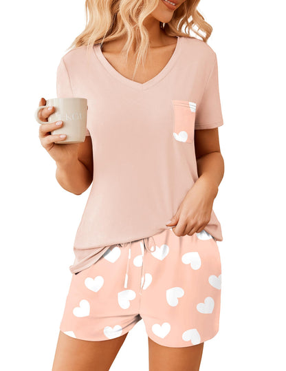 Ekouaer Womens Pajama Sets Shorts Soft 2 Piece Lounge Set with Chest Pocket