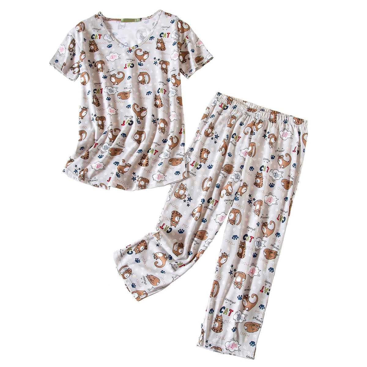 Inadays Womens Pajama Sets Cotton Short Sleeve Top With Capri Pants Pjs