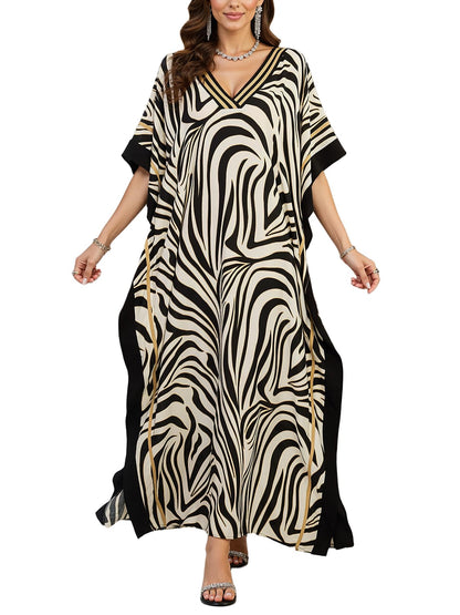 NFVNKJ Plus Size Mumu Dresses for Women - Boho Batwing Sleeve Caftan with Side Slits, Long Moo Moo Nightgown & Beach Cover Up