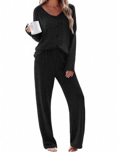 Ekouaer Womens Pajama Sets Button Up Long Sleeve Lounge Set Soft V Neck Pj