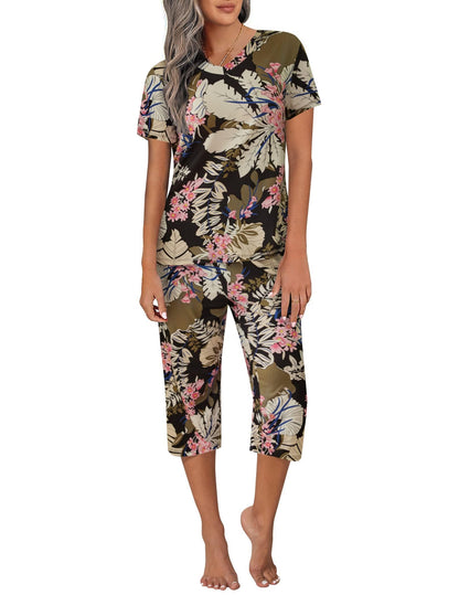 Ekouaer Women's Capri Pajama Sets Short Sleeve Two Piece Summer Lounge Sets