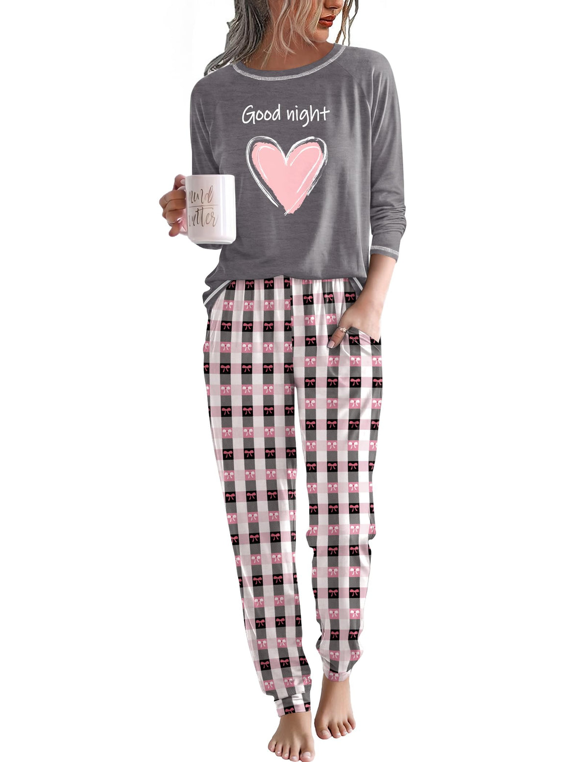 Ekouaer Women Pajama Sets Jogger Sleepwear Printed Lounge Set with Pockets