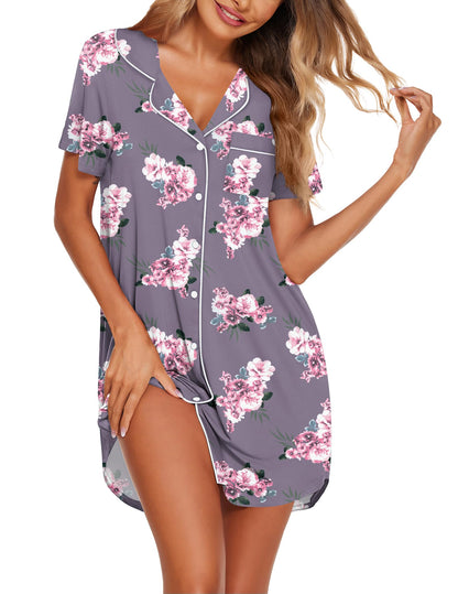 Ekouaer Nightgowns for Women Button Down Night Gowns Short Sleeve Sleepwear
