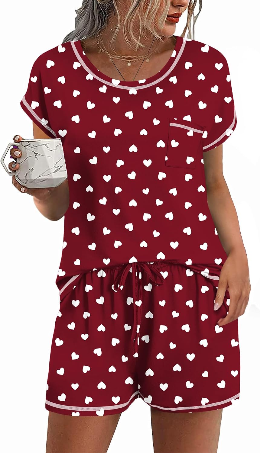 Ekouaer Womens Pajama Sets 2 Piece Pjs Short Sleeve Top and Shorts