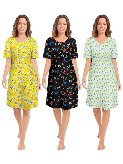 3 Pack Nightgowns for Women Summer Short Sleeve Night Gowns