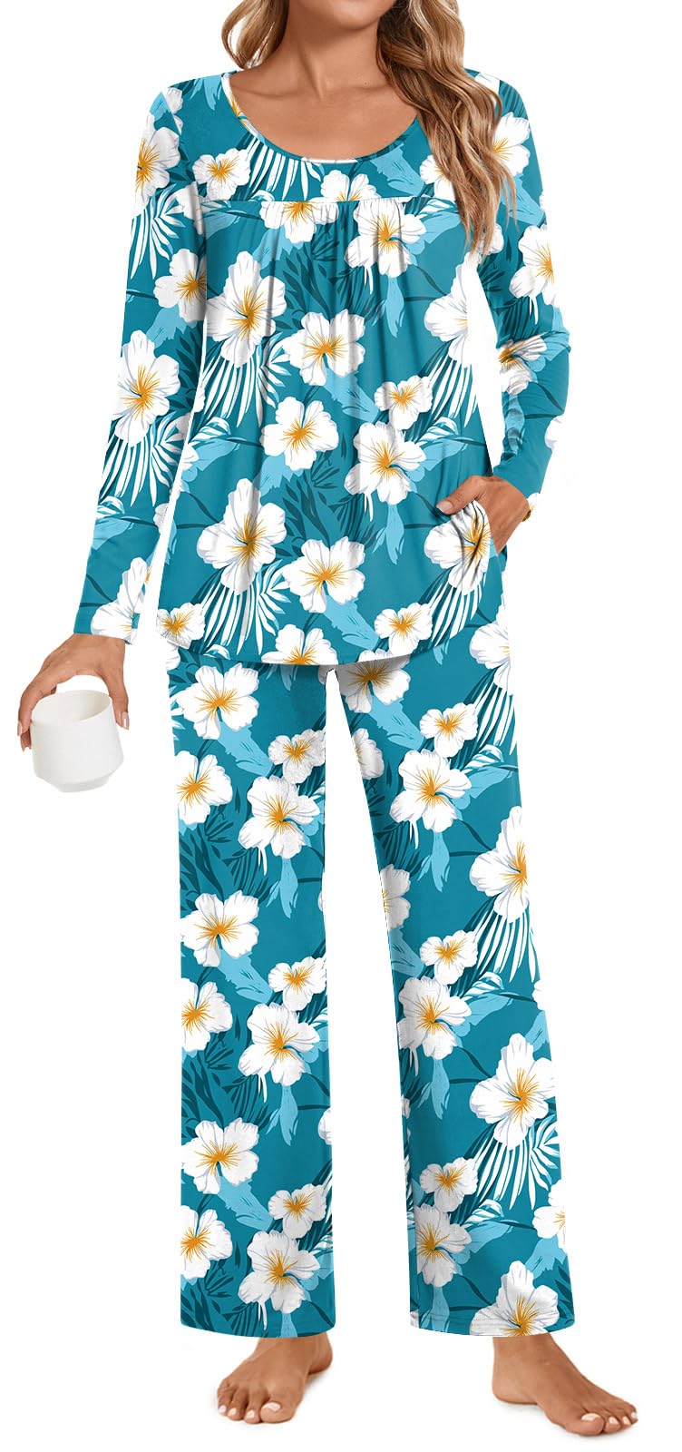 POPYOUNG Womens Pajama Set 2 Pieces Fall Pjs Comfy Sleepwear with Pockets