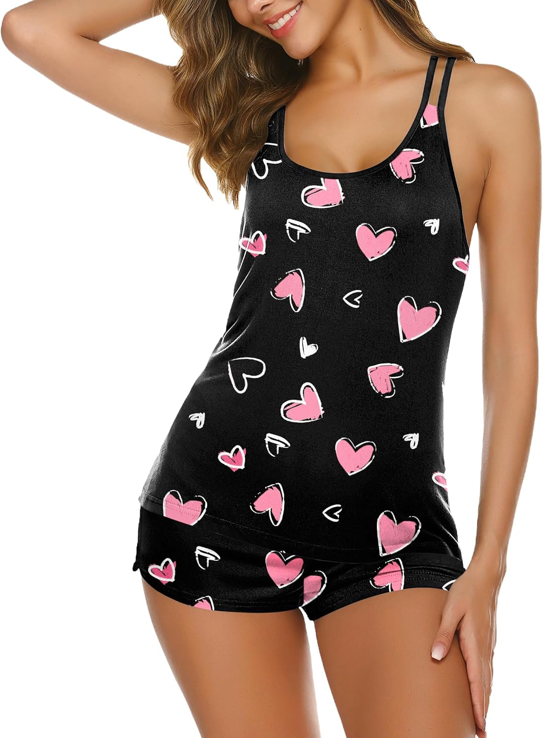 Ekouaer Womens Cami Pajama Set Sleeveless Racerback Tank Top Soft Sleepwear