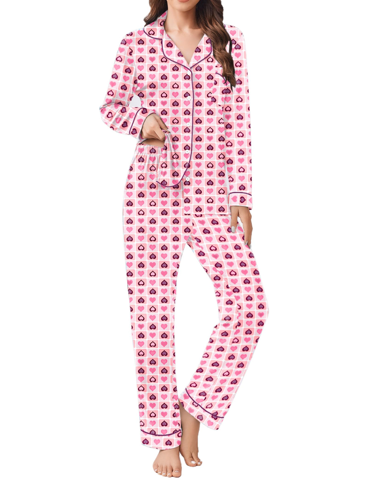 Ekouaer Womens Pajamas Set Button Down Long Sleeve Top & Pants Lounge Sets