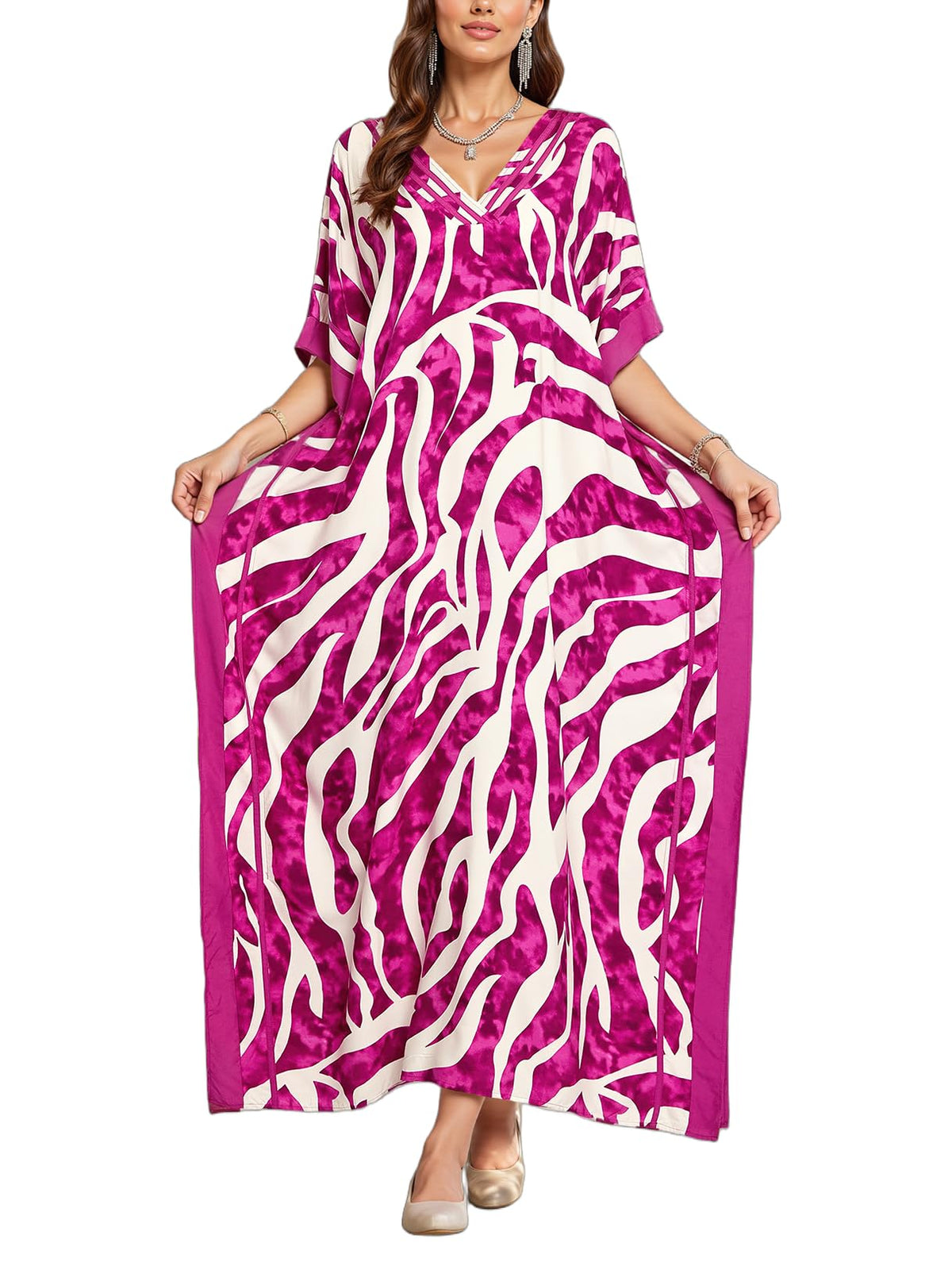 NFVNKJ Plus Size Mumu Dresses for Women - Boho Batwing Sleeve Caftan with Side Slits, Long Moo Moo Nightgown & Beach Cover Up