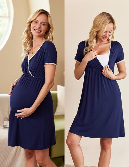 Ekouaer Nursing Nightgown Labor and Delivery Gown Dress Maternity Pajamas