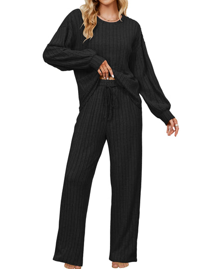 Blooming Jelly Women Ribbed Long Sleeve Pajama Sets Fall Loungewear Pockets