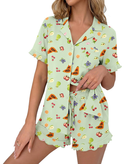 Ekouaer Pajamas Set for Women Button Down Pjs Lounge Sets Ruffle Sleepwear