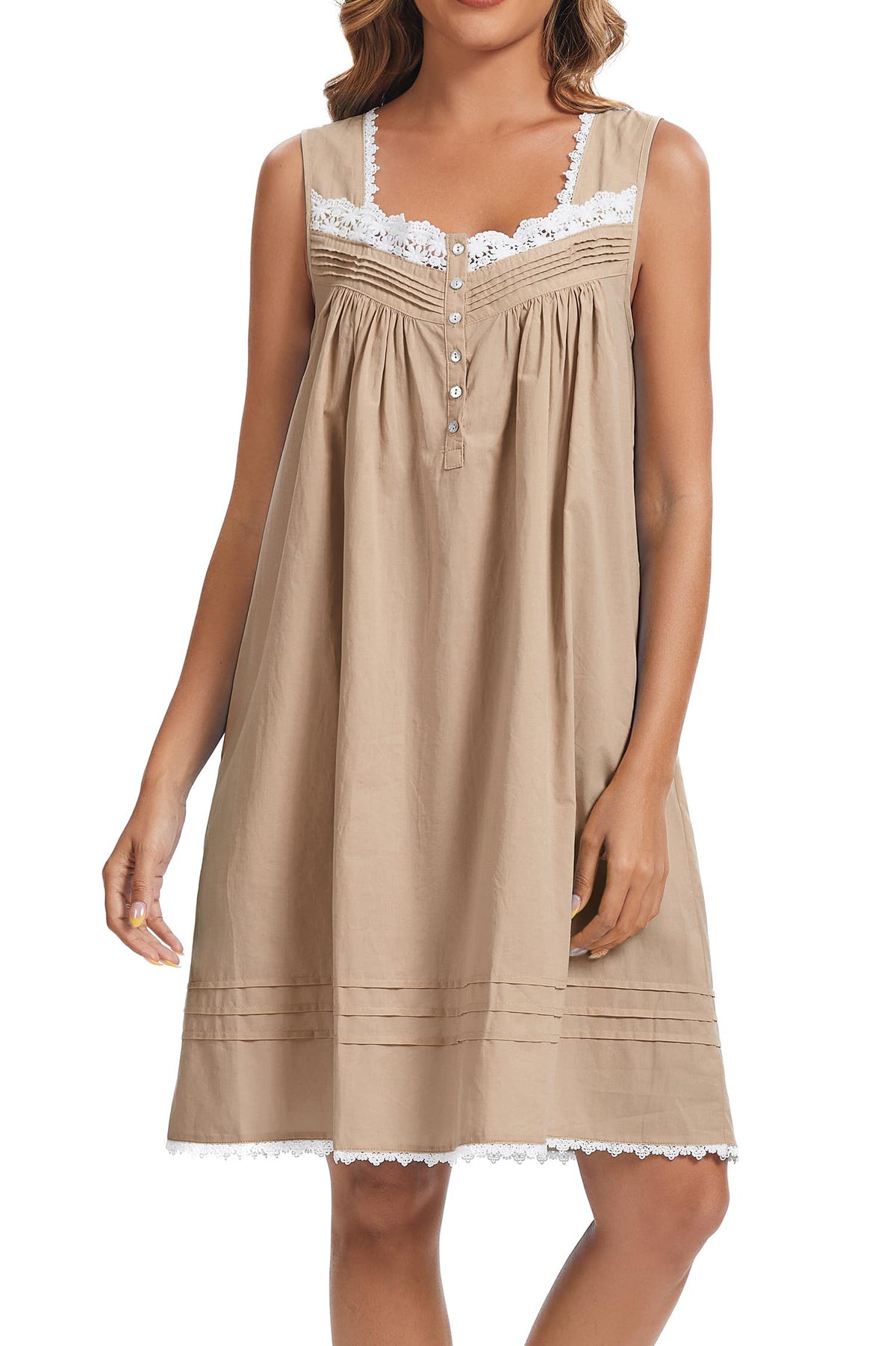 AVIIER 100% Cotton Nightgowns for Women Sleeveless Night Gown with Pockets