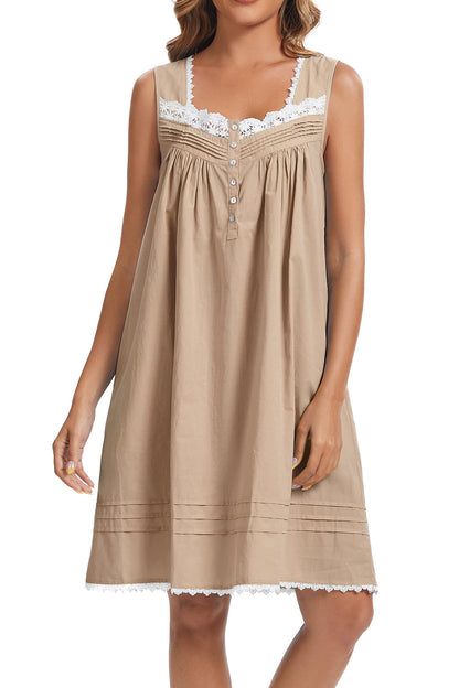 AVIIER 100% Cotton Nightgowns for Women Sleeveless Night Gown with Pockets