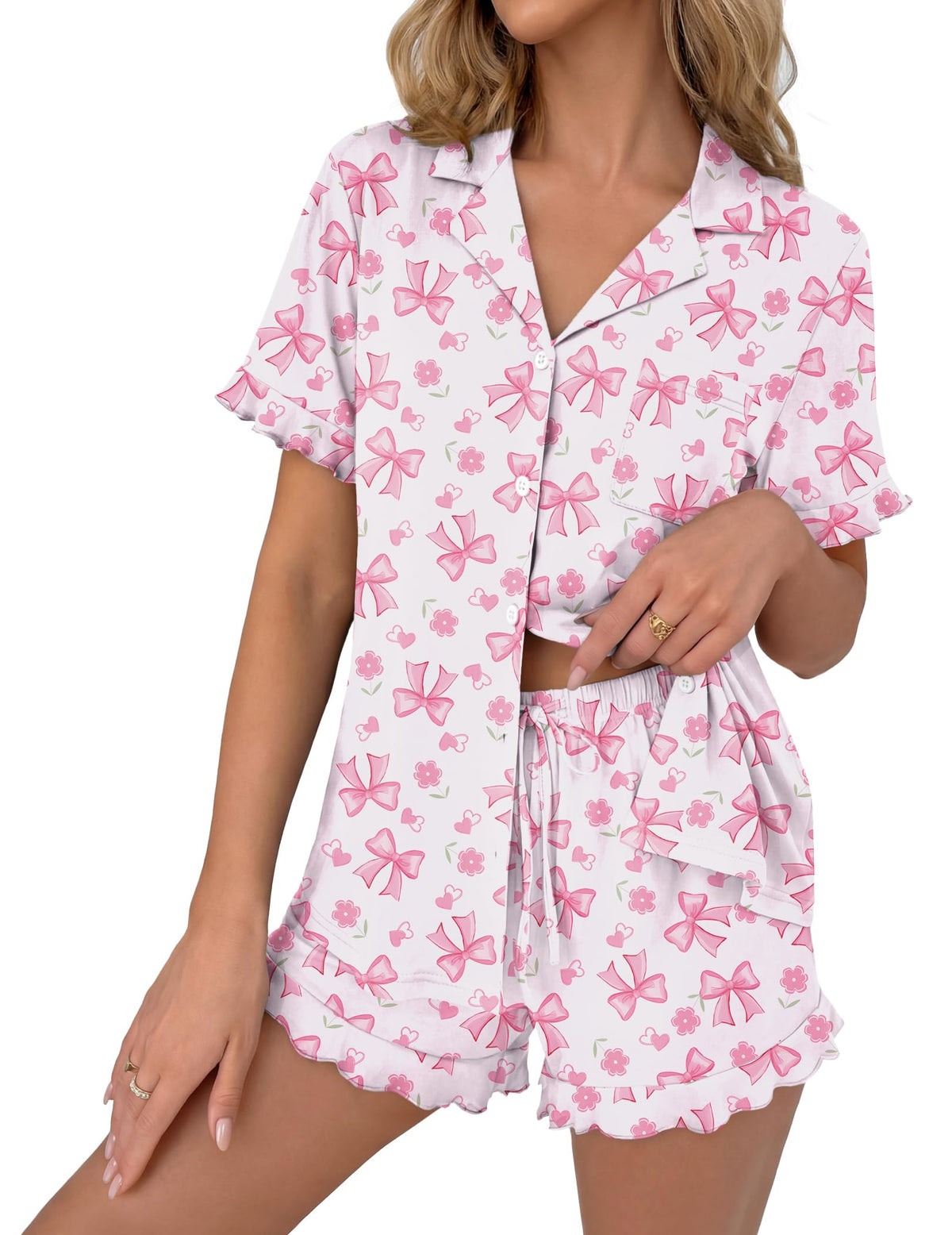 Ekouaer Pajamas Set for Women Button Down Pjs Lounge Sets Ruffle Sleepwear