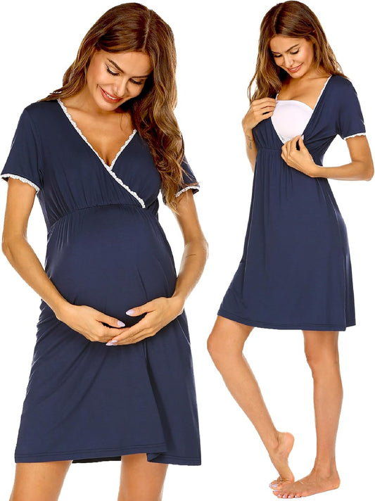 Ekouaer Nursing Nightgown Labor and Delivery Gown Dress Maternity Pajamas