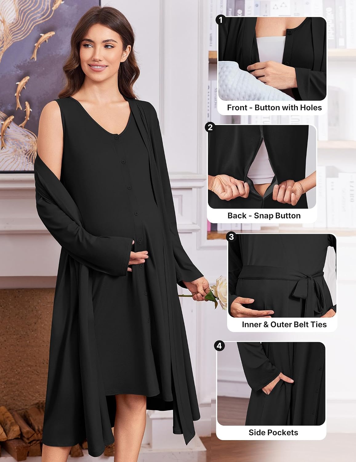 Ekouaer Labor and Delivery Gown and Robe Set for Hospital Nursing Nightgown