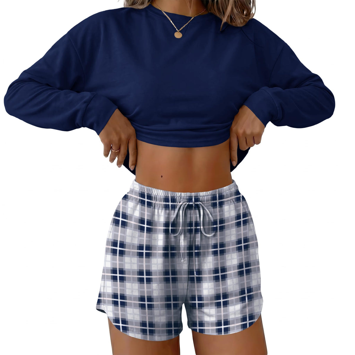 Ekouaer Womens Pajama Sets Long Sleeve Top and Shorts Lounge Set Sleepwear