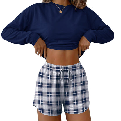 Ekouaer Womens Pajama Sets Long Sleeve Top and Shorts Lounge Set Sleepwear
