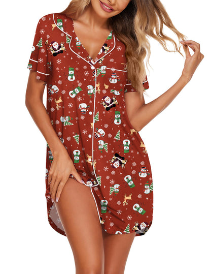 Ekouaer Nightgowns for Women Button Down Night Gowns Short Sleeve Sleepwear