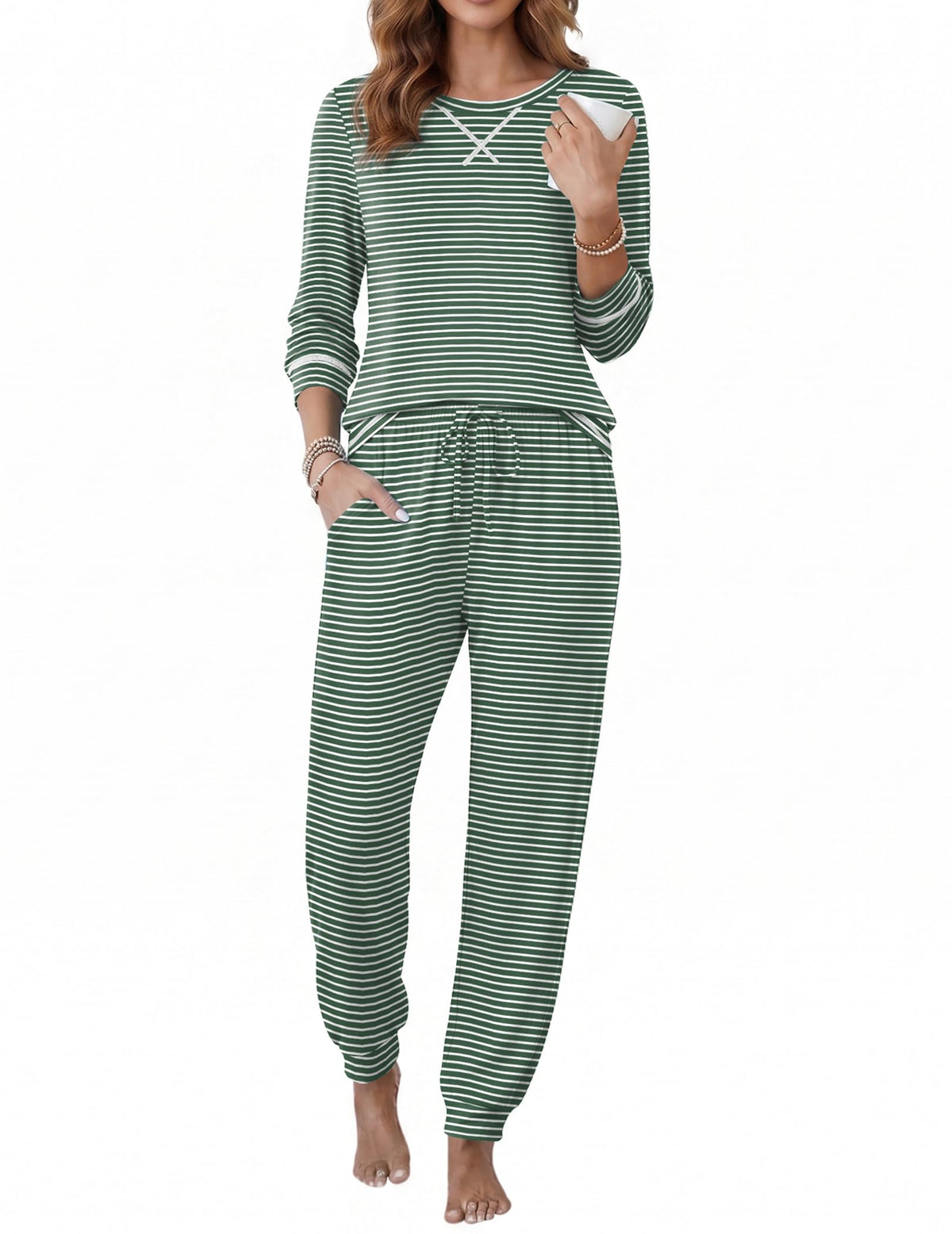 Ekouaer Pajamas for Women Set Long Sleeve Top and Jogger Pants Lounge Sets