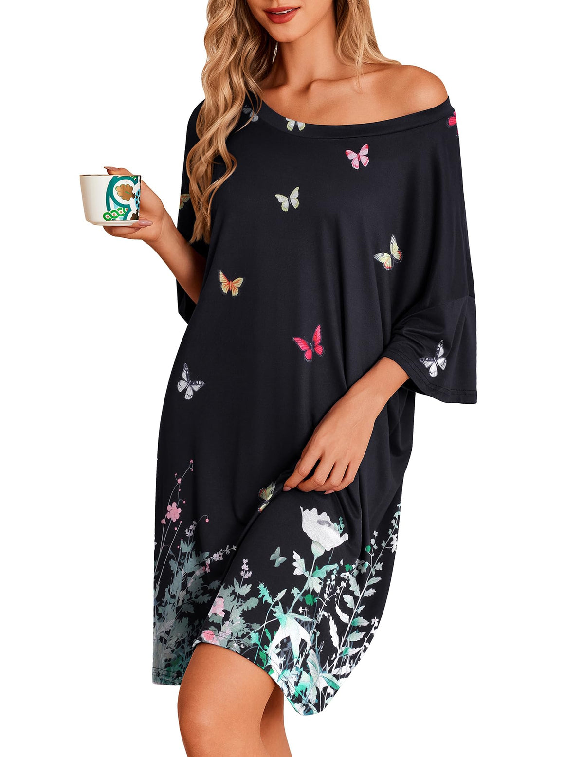 Ekouaer Plus Size Nightgown for Women Oversized Sleep Shirt Sleepwear S-5XL