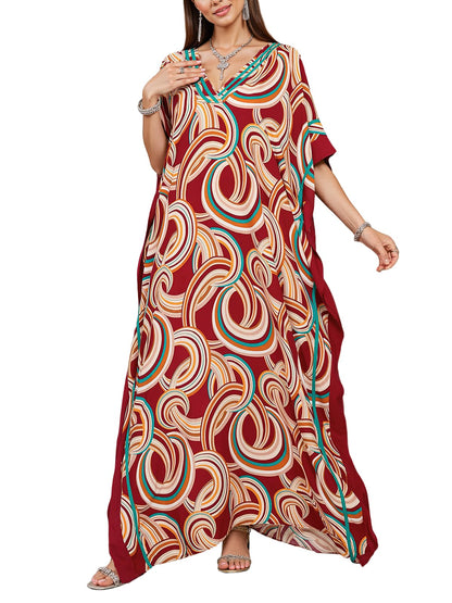 NFVNKJ Plus Size Mumu Dresses for Women - Boho Batwing Sleeve Caftan with Side Slits, Long Moo Moo Nightgown & Beach Cover Up