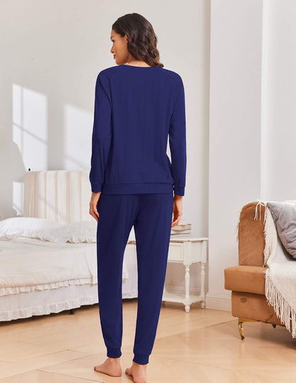 Ekouaer Pajamas Womens 2 Piece Long Sleeve Top and Jogger Pants Lounge Set