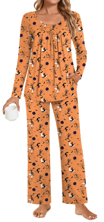 POPYOUNG Womens Pajama Set 2 Pieces Fall Pjs Comfy Sleepwear with Pockets