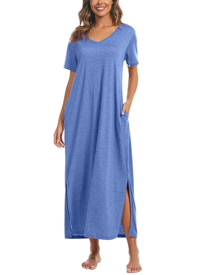 Marvmys Women Short Sleeve Nightgown Cotton Long Nightshirts with Pocket