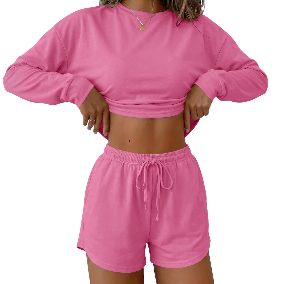 Ekouaer Womens Pajama Sets Long Sleeve Top and Shorts Lounge Set Sleepwear