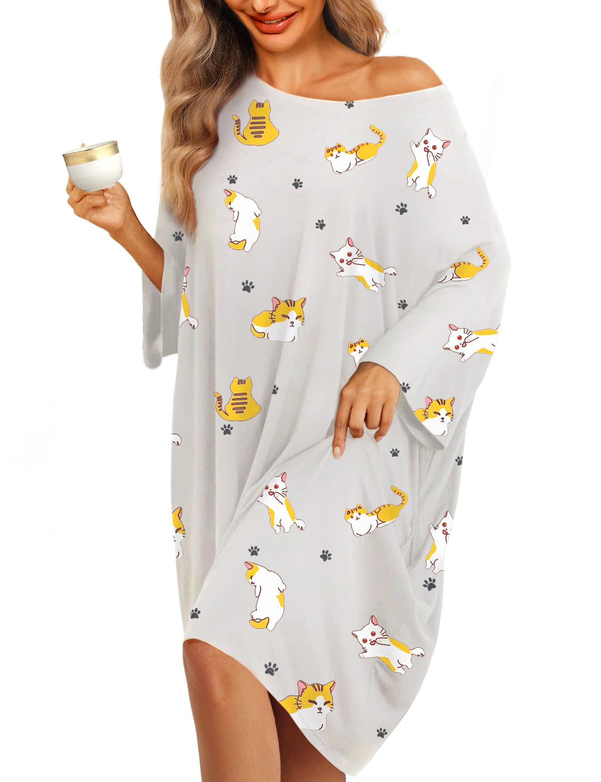 KFUBUO Plus Size Nightgowns for Women Oversized Sleep Tshirts Dress Short Sleeves Sleepwear With Pocket Fit S-5XL