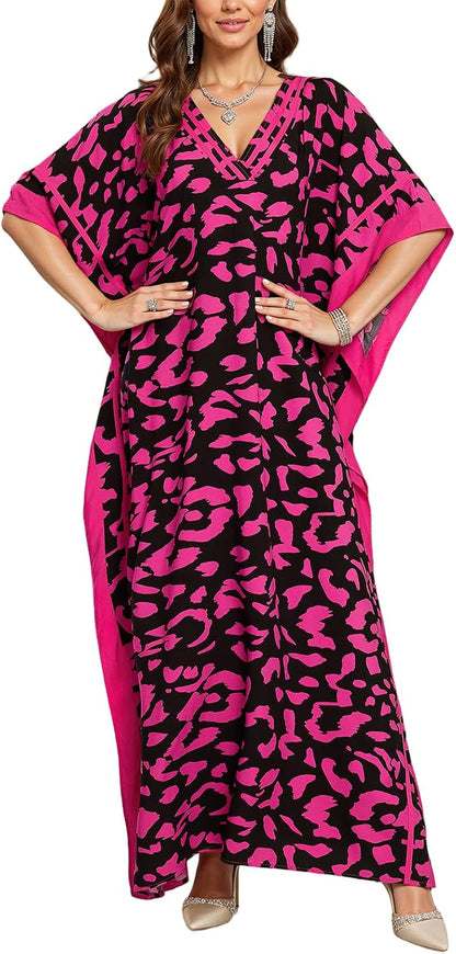 NFVNKJ Plus Size Mumu Dresses for Women - Boho Batwing Sleeve Caftan with Side Slits, Long Moo Moo Nightgown & Beach Cover Up