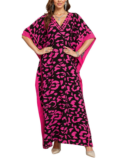 NFVNKJ Plus Size Mumu Dresses for Women - Boho Batwing Sleeve Caftan with Side Slits, Long Moo Moo Nightgown & Beach Cover Up