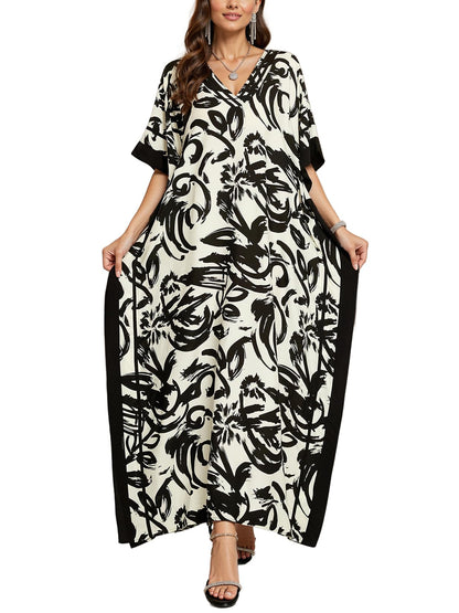 NFVNKJ Plus Size Mumu Dresses for Women - Boho Batwing Sleeve Caftan with Side Slits, Long Moo Moo Nightgown & Beach Cover Up
