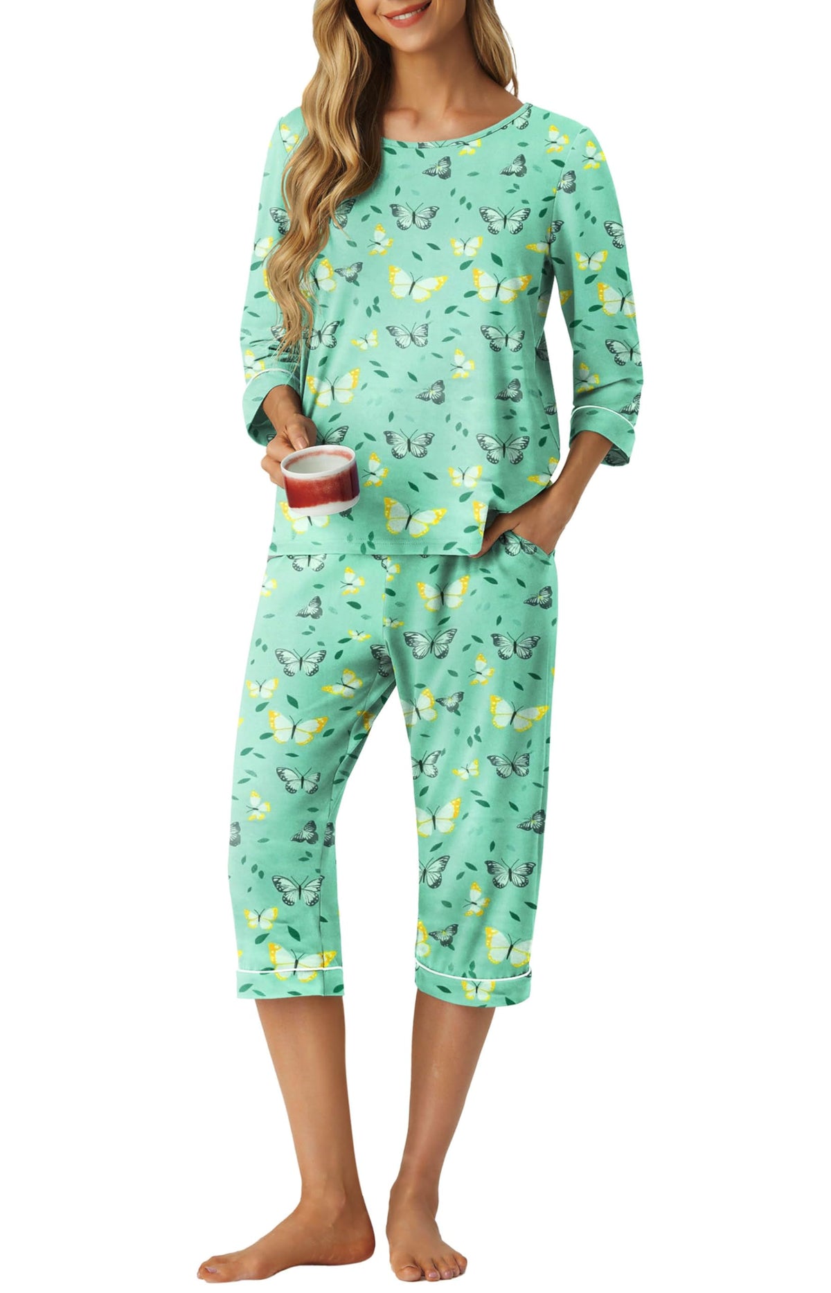 PrinStory Womens Pajama Sets Capri Pjs Soft Lounge Sets XS-4XL