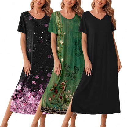 Ekouaer Long Nightgowns for Women 3 Pack Plus Size Short Sleeve House Dress