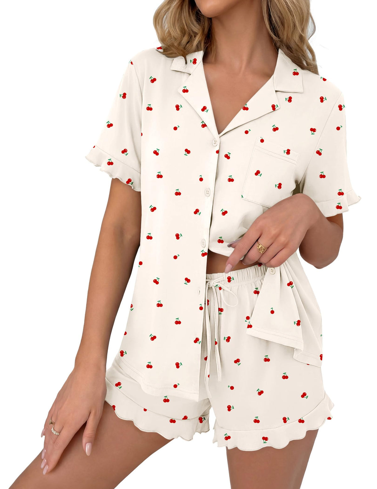 Ekouaer Pajamas Set for Women Button Down Pjs Lounge Sets Ruffle Sleepwear